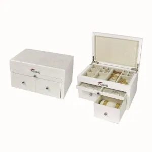 Bela sijoča lesena zbirka škatla za nakit